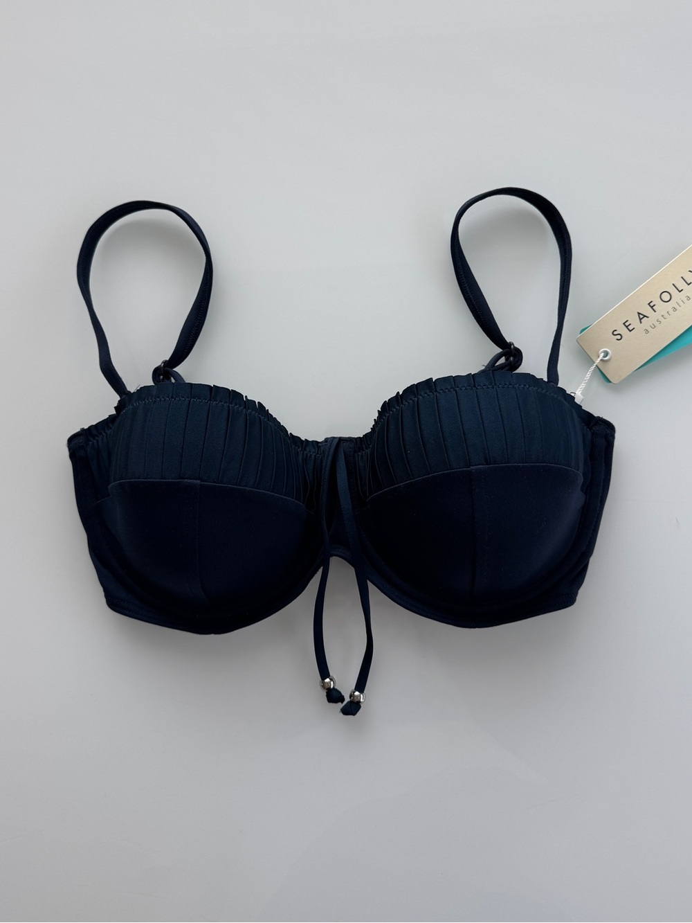 NWT Seafolly Goddess D Cup Pleated Bustier Bikini Top - Indigo Blue - US 6/AU 10